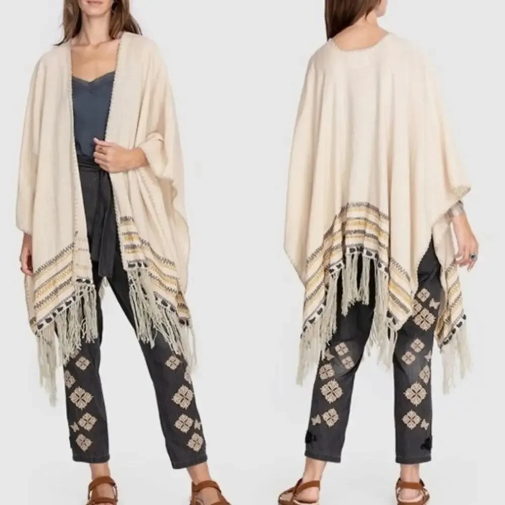 Johnny Was ARO Poncho OS | NWOT, Fringe Hem, Linen Blend, Aztec NWOT Gift $310